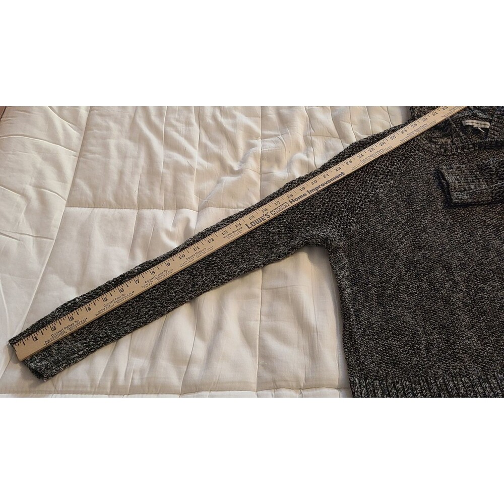 American Eagle Black White Marled Open Knit Shoulder Sleeves Hooded Sweater XL - Picture 15 of 15